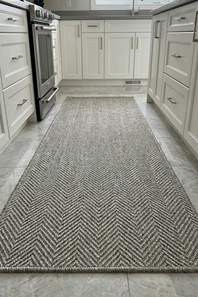 VOPTEKS Sisal Halı Gri Mutfak Halısı Hasır Halı Jüt Halı Sisal Kilim Yıkanabi...