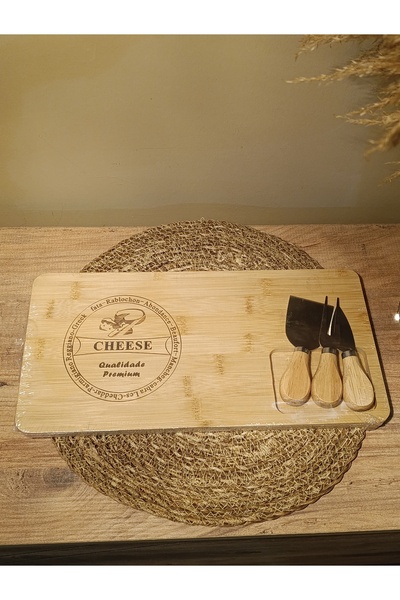 Paganca Bamboo Cheese Presentation Board, Fork, Spatula and Knife Set