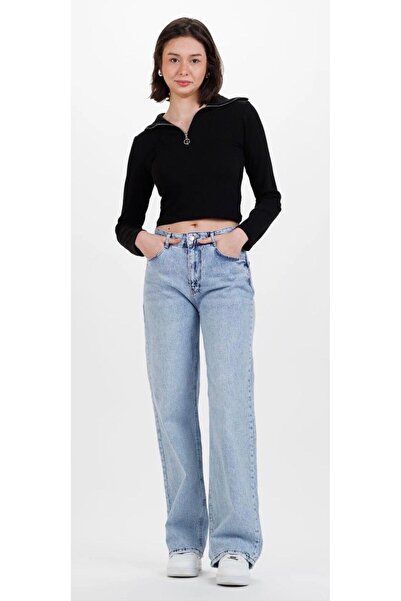 LA TUBA New Season Women's High Waist Comfortable Snow Blue Palazzo Jeans