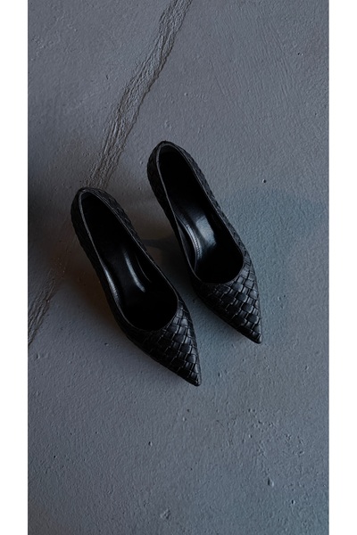 Eataly Shoes كعب فيرا بلاك محبوك جلد