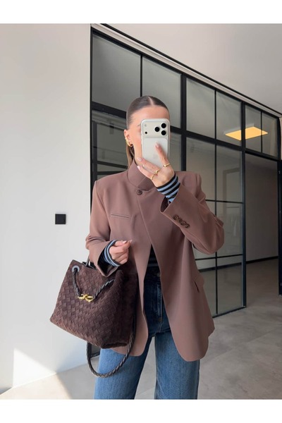 BB Bensu Buyruk ΜΠΙΑΝΚΑ βάτα LI διπλό πέτο ΜΠΟΥΦΑΝ ΚΑΦΕ