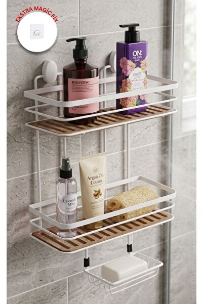 Store HGY HOME 2 Fonksiyonlu Beyaz Ahşap 2 Katlı Dikdörtgen Maxi Şampuanlık Y...