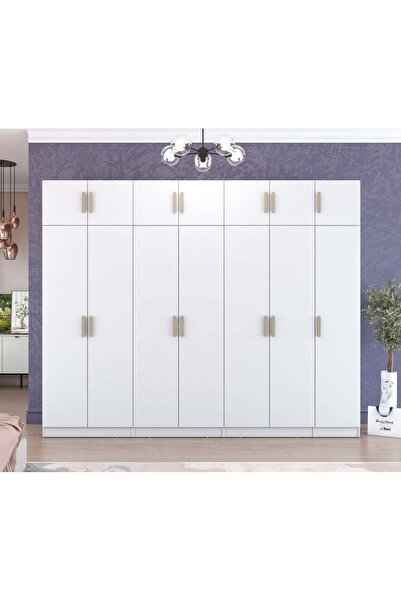 Rani Mobilya Rani BA215 Geniş Gardırop Elbise Dolabı 14 Kapaklı 12 Raflı 3 As...