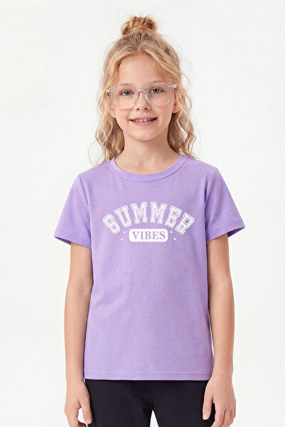 FYK KİDS Tricou pentru fete cu guler rotund și imprimeu detaliat