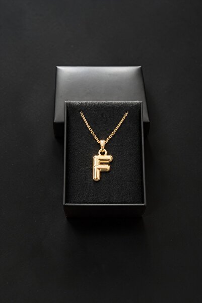 BEKAZEN F Harfli Balon Harf Kolye Kadın Altın Renk Çelik Zincirli Minimal Har...