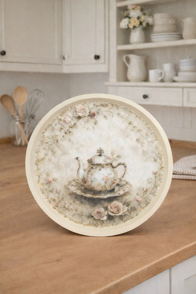 Zucci Home English Vintage Büyük Çay Servis Tepsisi | English Tea | Yuvarlak ...