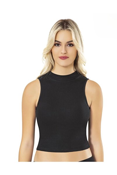 MARİA CALZE Women's Turtleneck with Rib Knit Pads Cropped