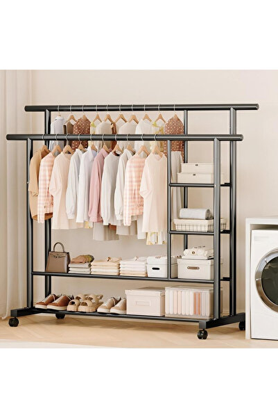 MODALITE Clothes rack with shelves, Metal, Capacity 100 kg, 4 wheels, Double ...
