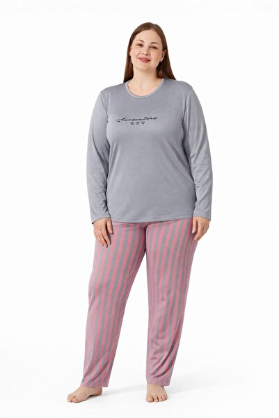 Pemilo Women's 7255 Large Size Stretch Fabric Long Sleeve Pajama Set