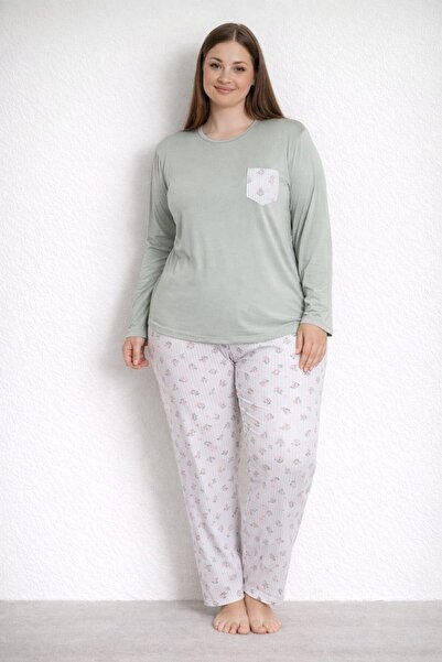 Pemilo Women's 20749 Large Size Long Sleeve Milan Pajama Set