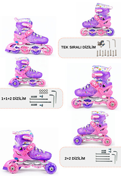 Sportaj SpeedX Happy Profesyonel Çocuk Pateni Işıklı Silikon Tekerler Taşıma Çantalı