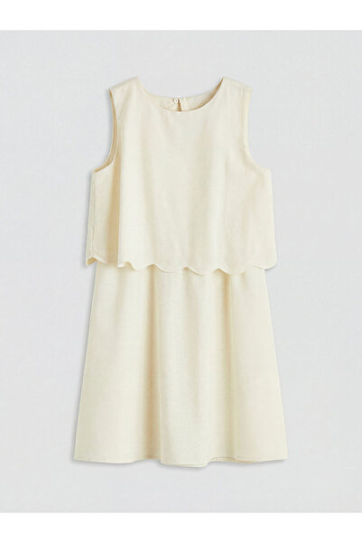 LC Waikiki LCW Παιδικό Φόρεμα Ποπλίνα για Κορίτσια με Κέντημα σε Λαιμόκοψη Πο...