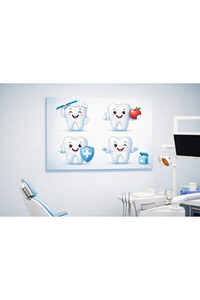 Mgi Design Tablou pe pânză cu personaje dentare vesele – Decor de perete pent...
