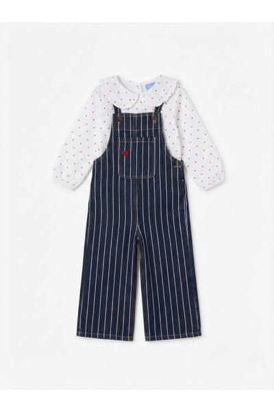 Kidmark Çocuk Modası Girl's Striped Salopet Set with Shirt