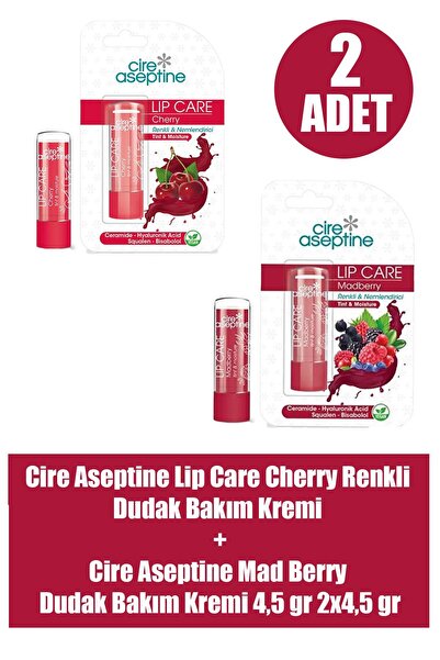 CIRE ASEPTINE Lip Care Cherry Renkli Dudak Bakım Kremi 4,5 gr+Cire Aseptine M...