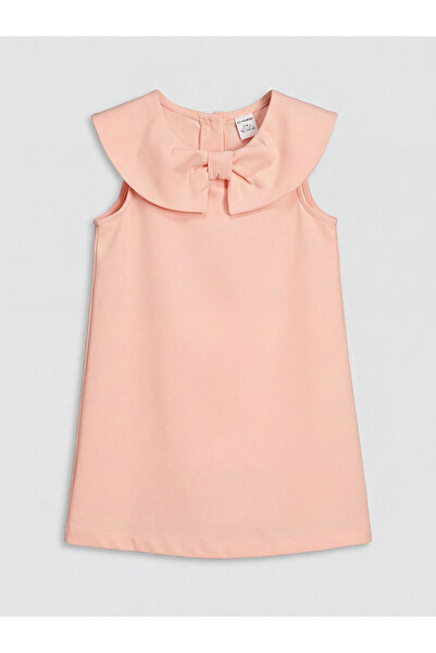 LC Waikiki Girl's Gabardine Dress with Bow Collar Detail