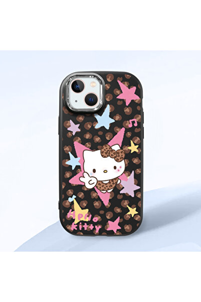 ucuc iPhone 13/14 Uyumlu Darbe Emici Kamera Korumalı Siyah Silikon Kılıf Kitty