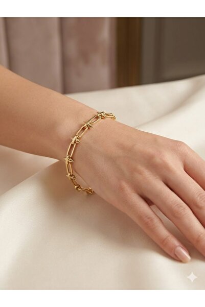 ESRADA 3S Nail Detailed Gold Bracelet