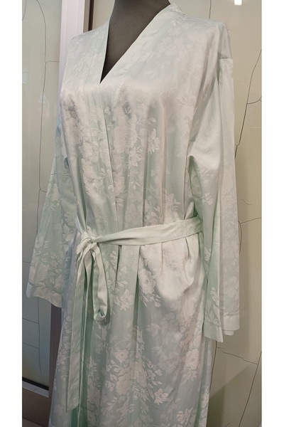 ShopxElbise Çiçek Desenli Kuşaklı Uzun Saten kimono Sabahlık