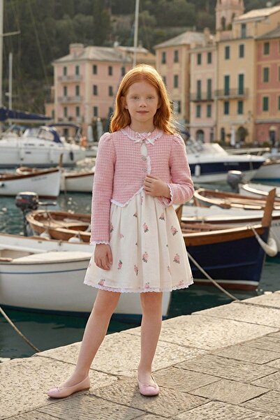 Pamina Blue Girls Floral Dress and Tweed Jacket Set Eid - Birthday - Partydre...