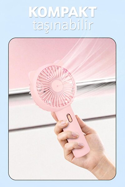 Telvesse 3 MODLU Şarjlı El Fanı 3 Kademe Seyahat Masaüstü Vantilatör Taşınabilir Mini Fan Pembe F136