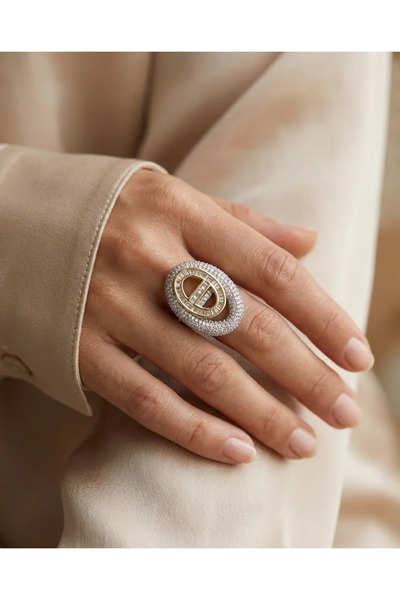 Dorvina Çelik Üzeri Altın Kaplama Kararmaz Zirkon Taşlı Oval Coco Vintage Büy...