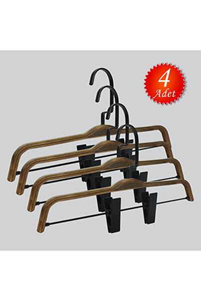 NYN Wooden (Black Hooked Lama) Skirt and Trouser Hangers with Latches, 4 Pieces