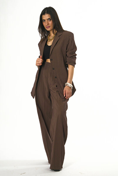 ABBRA Women's Elastic Waist Padded Shoulders Jacket and Pants Set