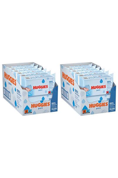 Huggies Set 2 x Servetele umede Pure, 2 x12 pachete x 56, 2 x 672 buc, 1344 b...