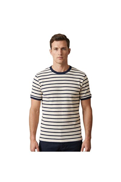 trender O izrez Prugasto muška T-shirt 4038 indigo-ekru prugasta