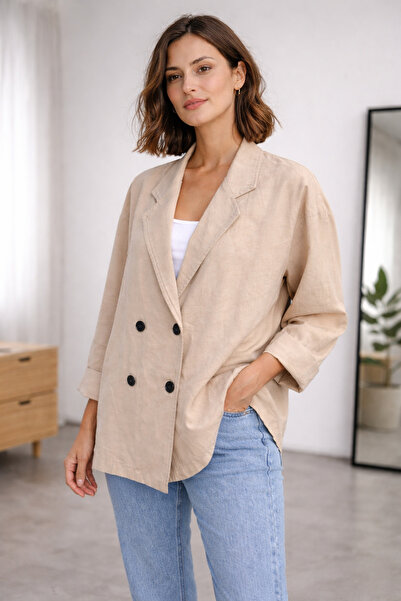 Butik Kruvaze keten gömlek ceket