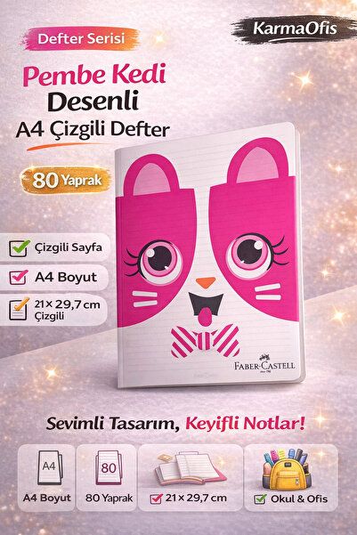 Faber Castell Cat Patterned A4 Striped Notebook 80 Sheets 1 Piece – Pink Cat ...