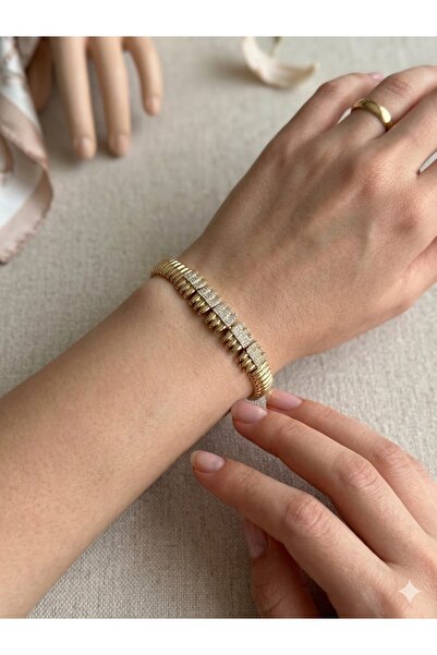 ESRADA Stone-Embellished Rib Model Steel Bracelet