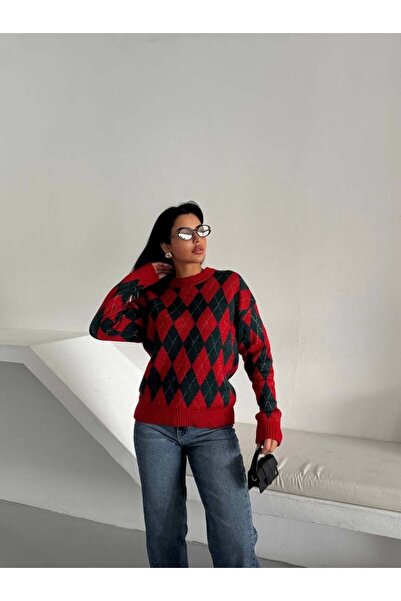 ozelia Diamond Patterned Crew Neck Knitwear Sweater
