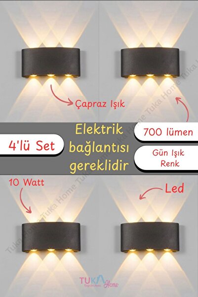 Tuka Home 4'lü Set Modern 1.sınıf Kalite 10W Led Aplik Gün Işığı Renk Renk Çi...