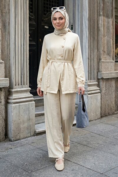 InStyle Three-Button Belted Beige Modal Set