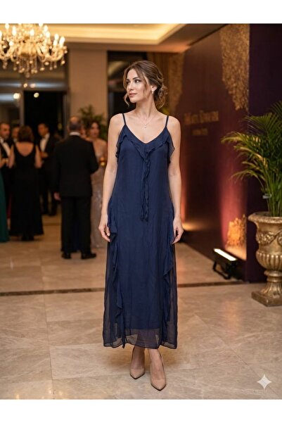 AYASOFYA OTANTIK Rochie italiană de damă F detaliu cu volane cu bretele İ mătase