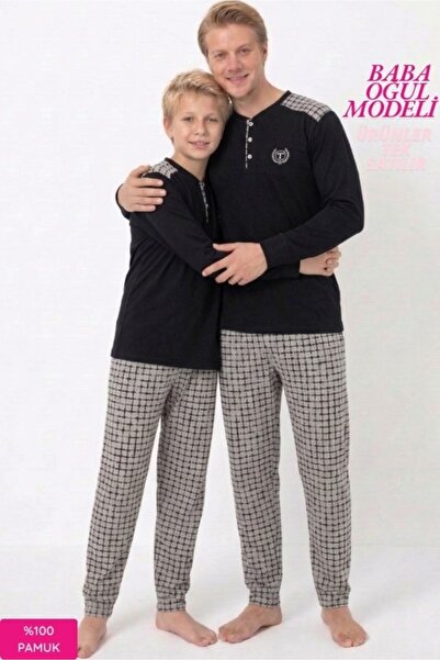 bie's Father Son Model-3 Buttoned Patterned 100% Cotton Combed Cotton Transit...