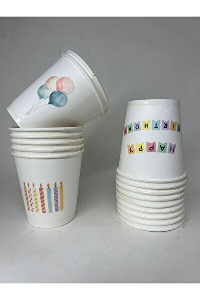 exfomacup Doğum Günü Temalı Baskılı Parti Karton Bardak 8 Adet