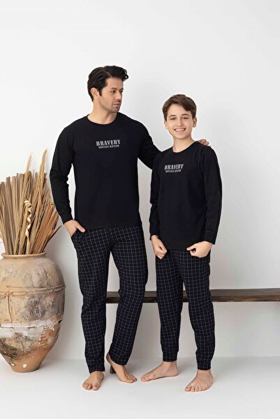 bie's Father Son Model-3 Buttoned Patterned 100% Cotton Combed Cotton Transit...