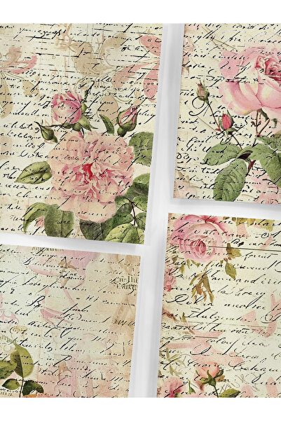Henno A6 (10,5x14,8 cm) 6’lı Vintage Pembe Gül Çiçekli El Yazılı Scrapbook ve...