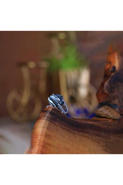 Shaka Khatam Men's Silver Ring with Black and White Agate Stone