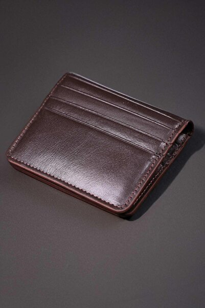 TESBİHKENTİ Genuine Leather Magnet Men Brown Card Holder Wallet