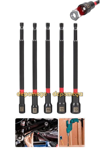 DepoMega 5 Parça Manyetik Uzun Somun Adaptörü 7-8-10-11-13 Numara Somun Anaht...