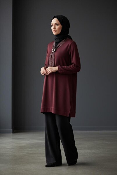 Alkım قطن قطعة من التونيك المزين بربطة عنق