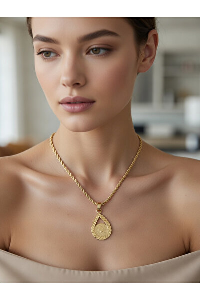 Stainlless Steel Paslanmaz Çelik Gold Renk Atatürk Portreli Damla Tuğra Burgu...