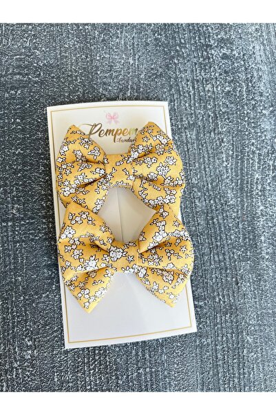 pempem bandana Girl's 2-Piece Large Size Patterned Fluffy Bow Clip Buckle