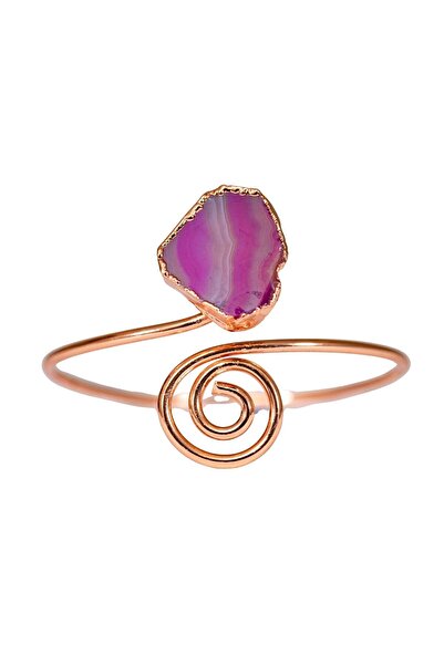Zeynep Büyükbay Elegant Spiral Amethyst Adjustable Copper Bracelet Model 2