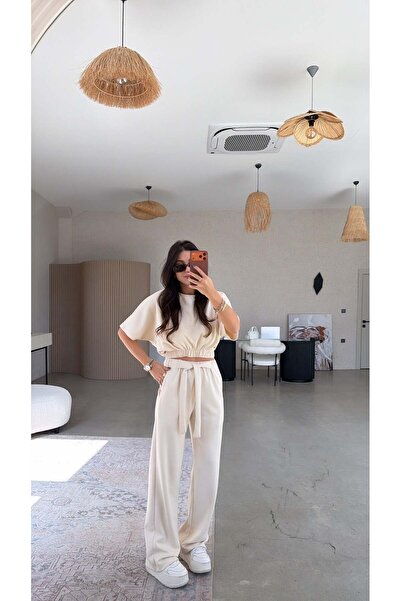 Buket Teke Set bej modal din crop piese cu detaliu de legare