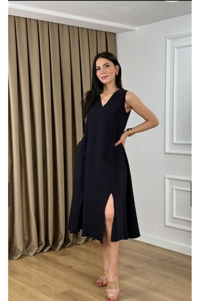 DISHI FASHİON ROCHIE CU DECOLTEU ÎN V ȘI CRIPURI DUBLURI LA FAȚĂ, MODEL K in ...